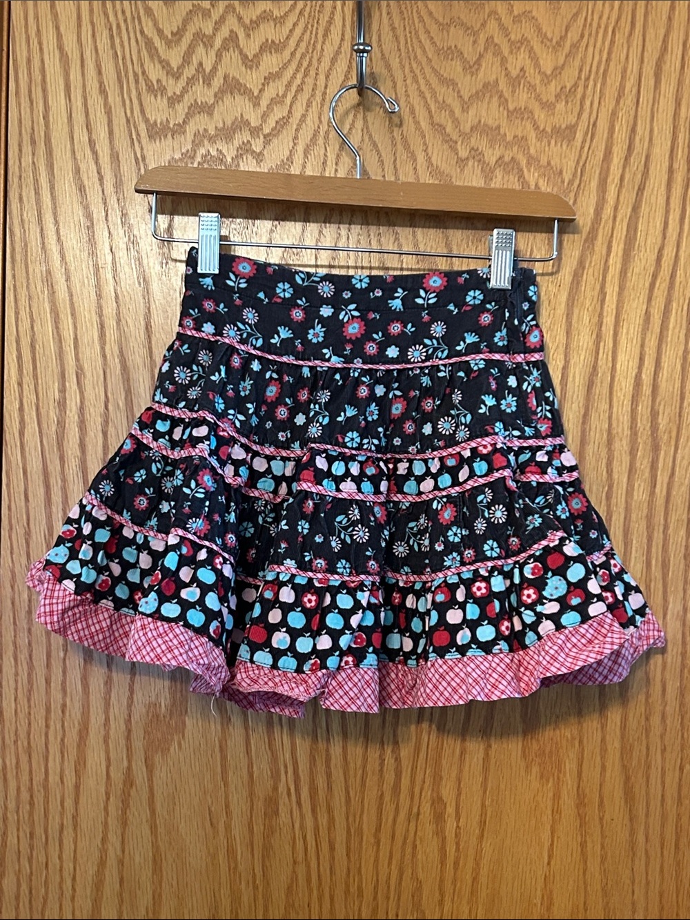 Pumpkin Patch Fine Corduroy Floral Tiered Brown Skirt Sz 5